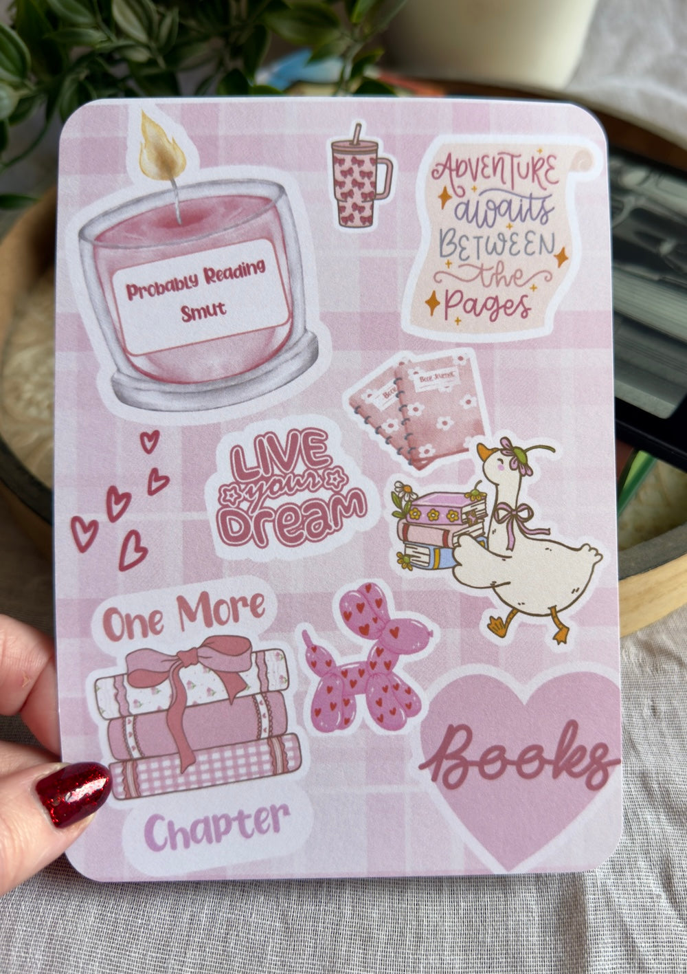 Bookish Kindle Insert | Sticker Inspired Design | Easy Kindle Decor | Pink Themed Stickers