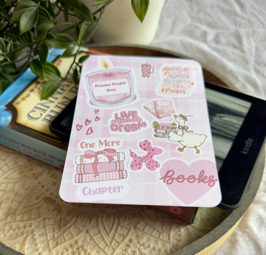 Bookish Kindle Insert | Sticker Inspired Design  | Easy Kindle Decor | Pink Themed Stickers