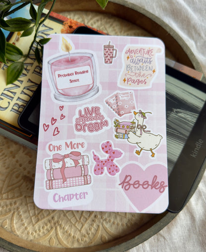 Bookish Kindle Insert | Sticker Inspired Design  | Easy Kindle Decor | Pink Themed Stickers