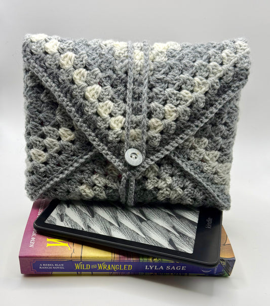 Handmade Crochet Book/Kindle Cozy: Unique Button Closure, Soft Yarn Sleeve