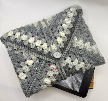 Handmade Crochet Book/Kindle Cozy: Unique Button Closure, Soft Yarn Sleeve