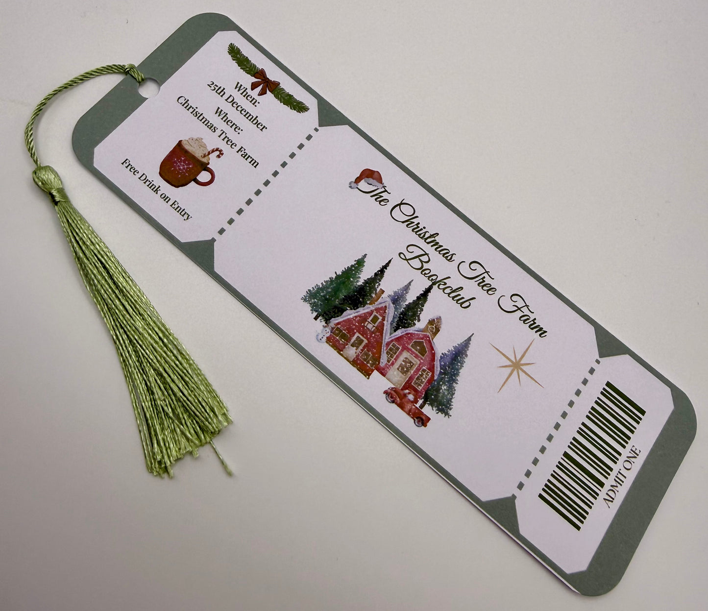 Christmas Tree Farm Book Club Ticket Bookmark – Festive Reading Gift | Cosy Winter Bookmark | Book Lover Christmas Gift